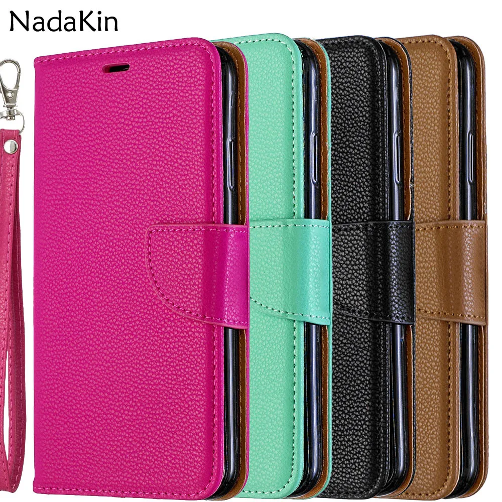 

Litchi Texture Pattern Leather Book Case for Huawei P20 P30 Pro P Smart Plus 2019 Nova 4E Honor 10 Lite 10i Cover With Strap
