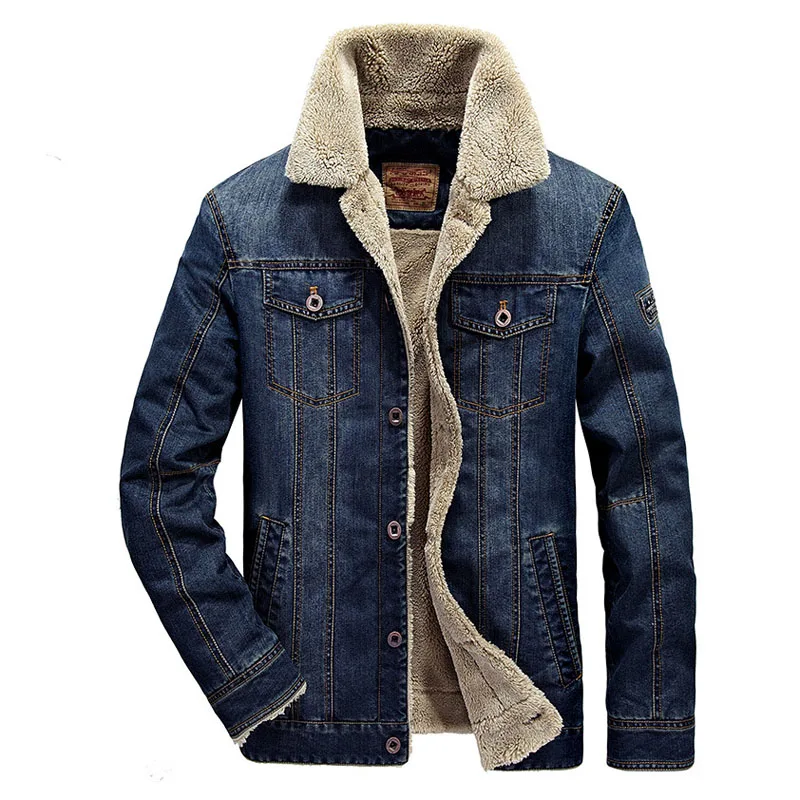 Большие размеры 5XL 6XL LetsKeep, зимняя джинсовая куртка, Мужская Флисовая джинсовая куртка с меховым воротником, мужская верхняя одежда, куртка и пальто в ковбойском стиле, MA528 - Цвет: Dark Blue