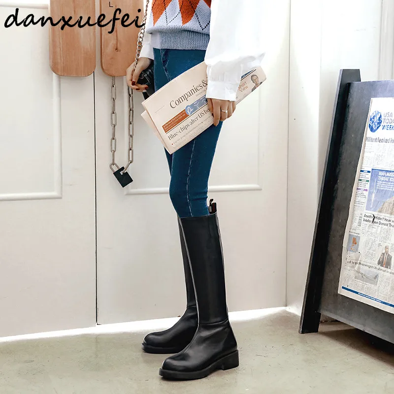 

Women's Genuine Leather Flats Knee High Boots Leisure Comfortable Kngiht Boots Winter Waterproof Long Boots Shoes for Women Sale
