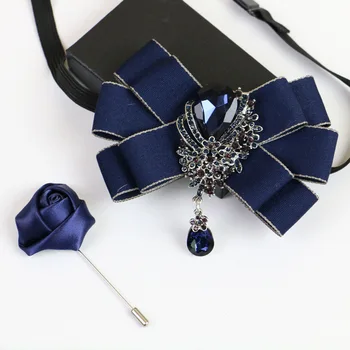 

Unique Design Korean Wedding Groom Groomsmen Shirt Bow Tie Male Korean Version of The Diamond Pocket Towel Brooch Bow Tie