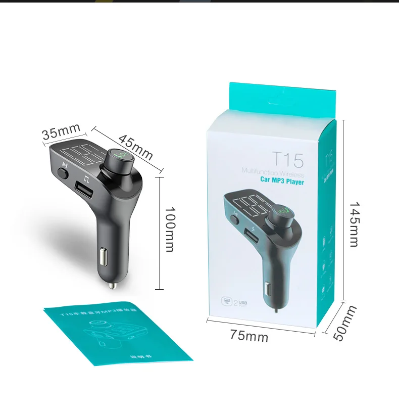 Siparnuo FM Transmitters Bluetooth V5.0 Aux Modulator Hands-free Car Kit Audio MP3 Player with QC3.0 2 USB Car Charger T15