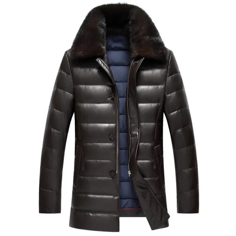 Luxury Designer PU Leather Thick Warm Mens Winter 95% Duck Down Jackets ...