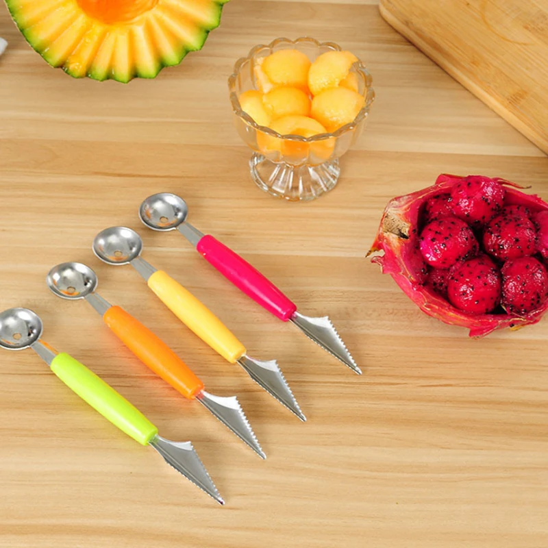 Стальной нож для очистки фруктов неразъемная столовая посуда с фруктовым узором копает Безопасный 4 цвета мяч креативный нож для резьбы ложка для резки