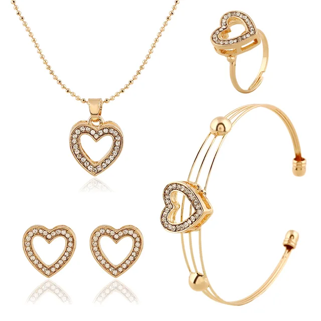 New Fashion Hot Jewerly Necklace Bracelet Earrings Ring For New Fashion Hot Jewerly Necklace Bracelet Earrings Ring For Women Heart Trendy Crystal Golden Jewelry