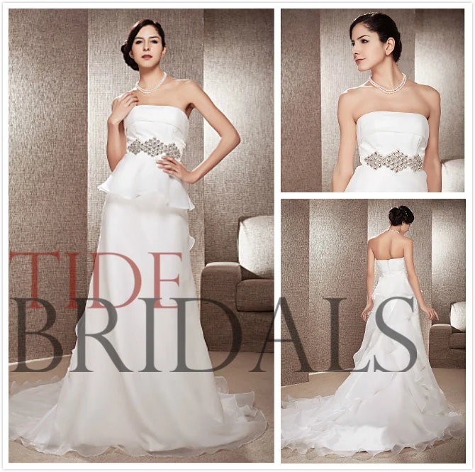 New Designed 2014 Elegant Floor-Length A-Line Chapel Train with Beading Scoop Organza Zipper Wedding Dresses(00198234) | Свадьбы и