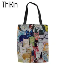 THIKIN хозяйственные сумки женская складная эко-сумка озорная книжная полка Кот Gatinhos Desenho печатные холщовые сумки для женщин Bolsa