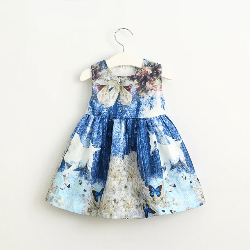 

Autumn Girls baby Printing Butterfly white horse star sky vest Dress princess jacquard Dresses kids dress Wholesale 2016