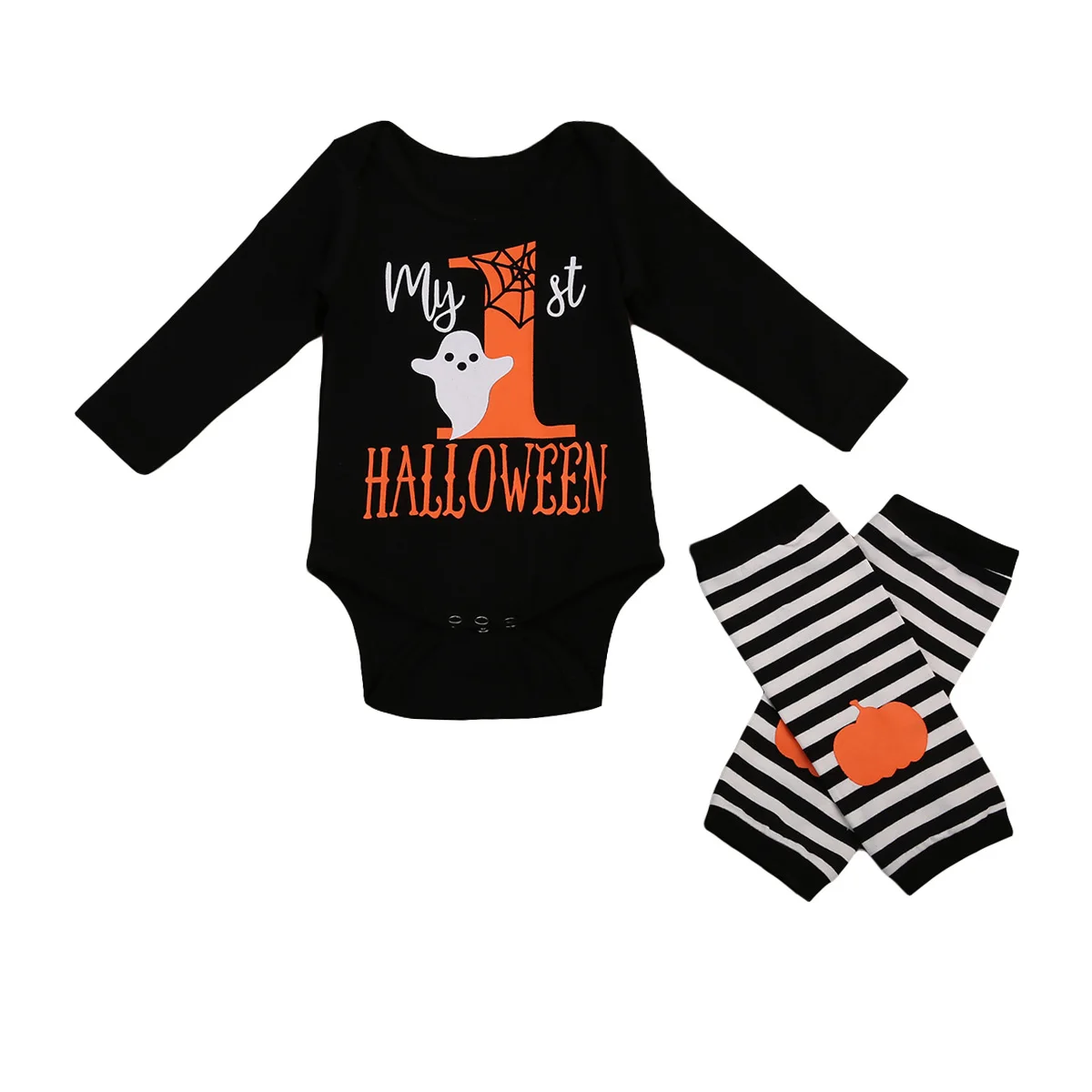 

2018 Halloween Baby Boy Girl Long Sleeve Ghost Bodysuir+Pumpkin Leg Warmers Outfits Sets Autumn Clothing ZX