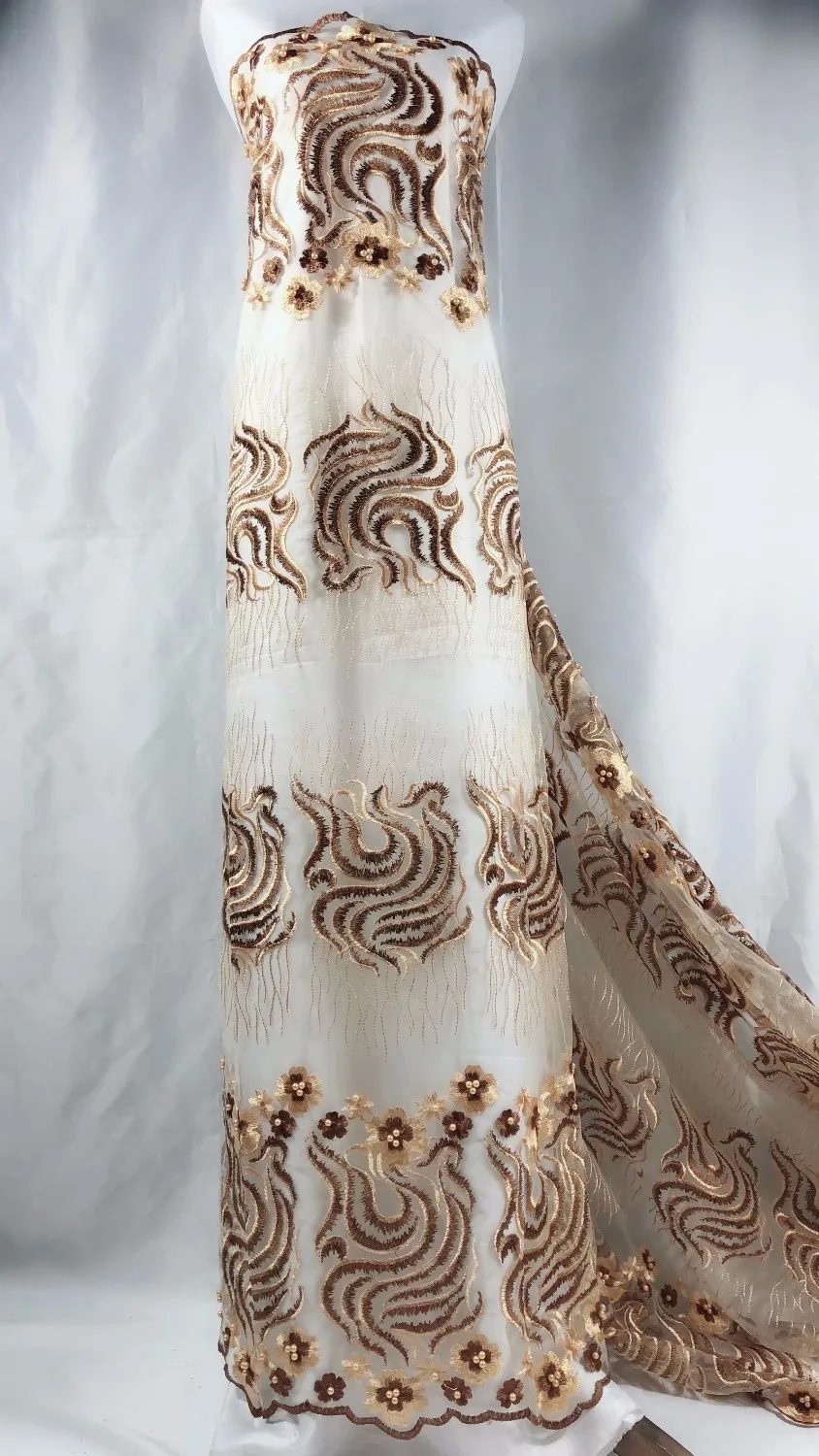 Французский кружевной ткани с бисером 5 ярдов Африканский золото тюль кружевной ткани 6 Доступные цвета чистая кружевной ткани для одежды