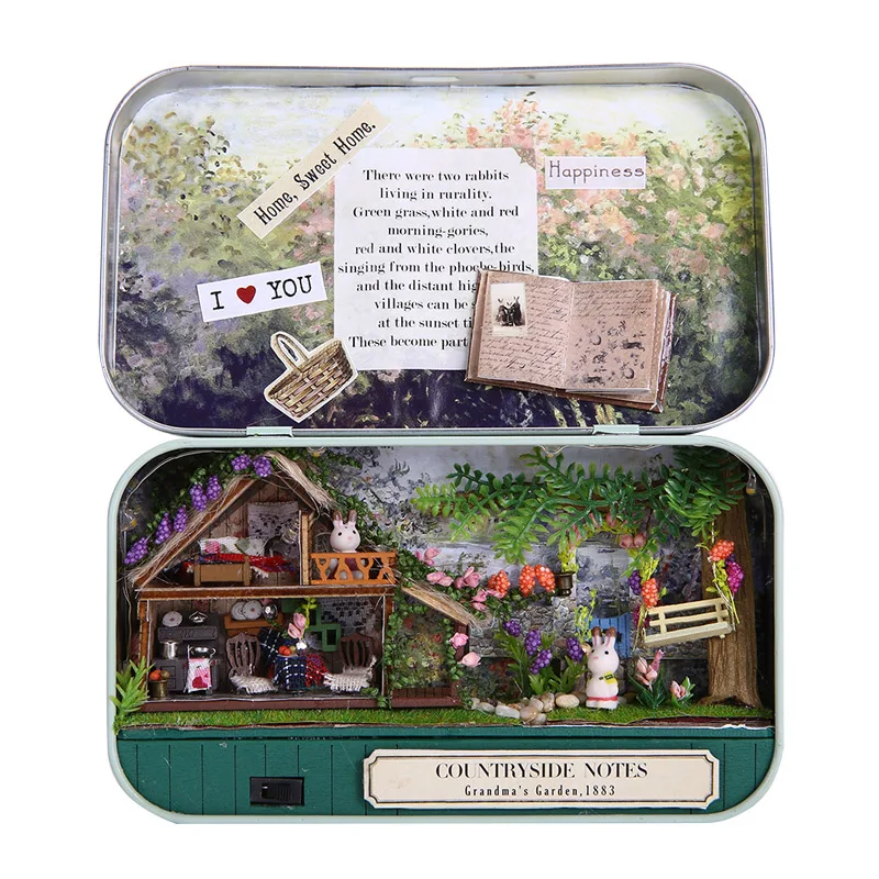 DIY Girl s 1 12 Miniature Dollhouse Iron Model Kits Box Country Lift Toy House Garden