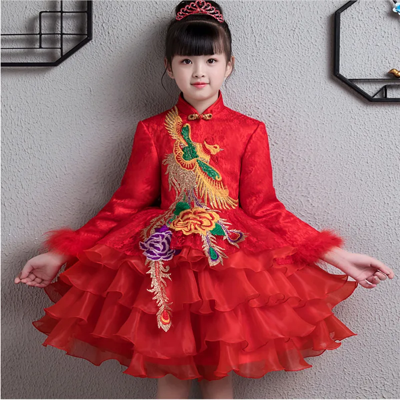 

Chinese Style Embroidery Children Girls New Year Birthday Party Princess Dress Kids Teens Evening Party Piano Pageant Prom Dress