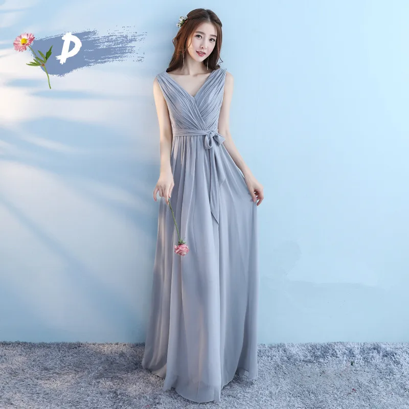 Beauty Emily Sexy Strapless A-line Bridesmaid Dress Sleeveless Lace Up Back Floor-Length 5 Styles Available Wedding Guest Dress - Цвет: Blue Gray D