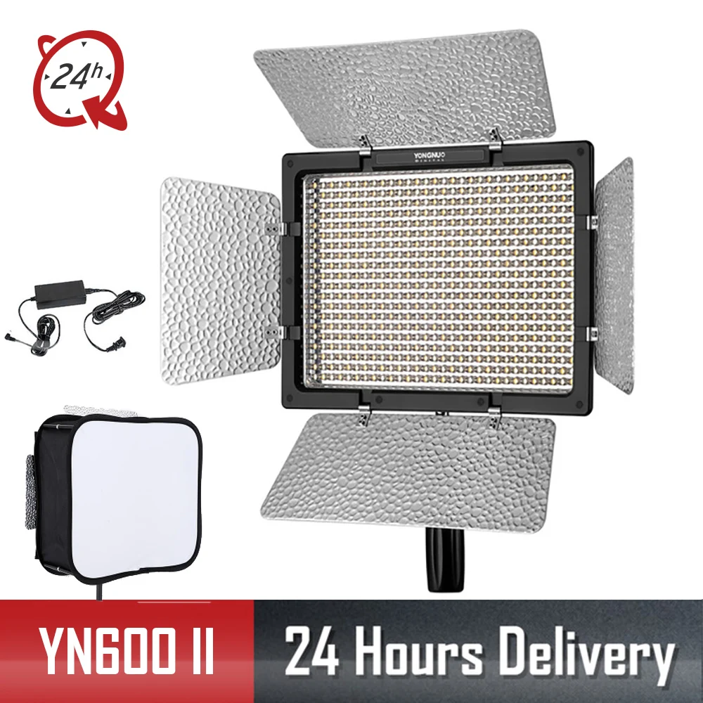 

Yongnuo YN600 II YN600L II 5500K LED Video Light + AC Adapter Set Support Remote Control by Phone App for Interview + Softbox