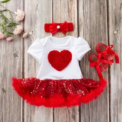 MUQGEW/комплект из 3 предметов для маленьких девочек, платье с короткими рукавами с блестками и сердечком + обувь, комплект модной одежды, милая