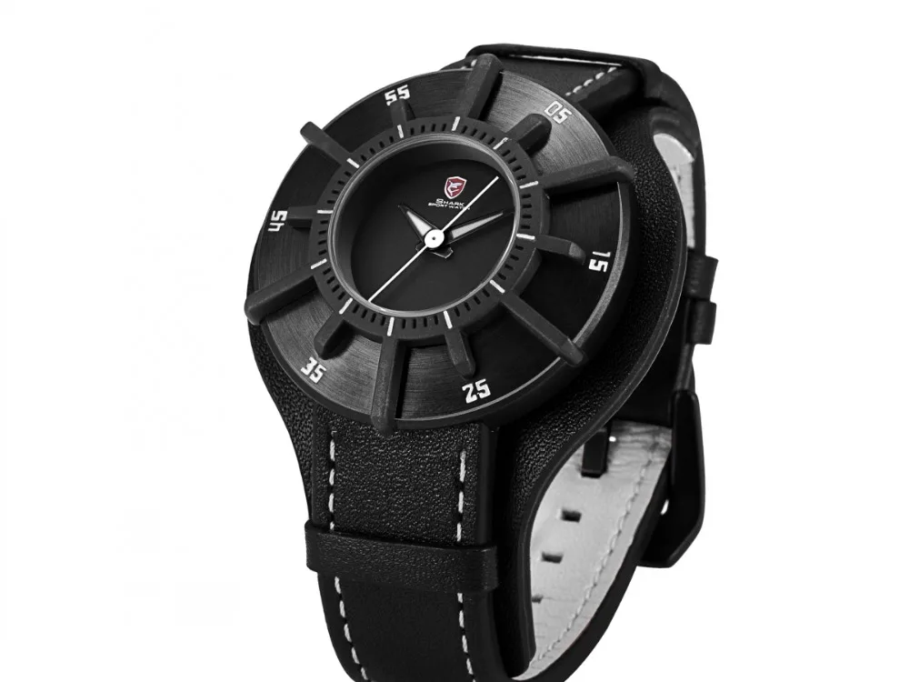 Шелковистые спортивные часы с акулой, 3D, стильные, черные, Лидирующий бренд, мужские, солнечные часы, водонепроницаемые, часы из натуральной кожи, наручные часы, Reloj Hombre/SH484