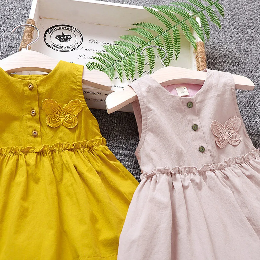 Детские платья для девочек; однотонное платье без рукавов с бабочками для маленьких девочек; солнечное платье принцессы; летнее платье для девочек;#06