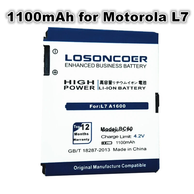 Аккумулятор для мобильного телефона LOSONCOER BC60 1100 мАч батарея Motorola L7 A1600 L72 E8 L71 C261
