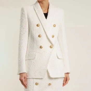 

Autumn Winter 2019 White Double Breasted Blazer Elegant Long Sleeve Vintage Outwear Coat Casual Ladies Office OL Female Blazer