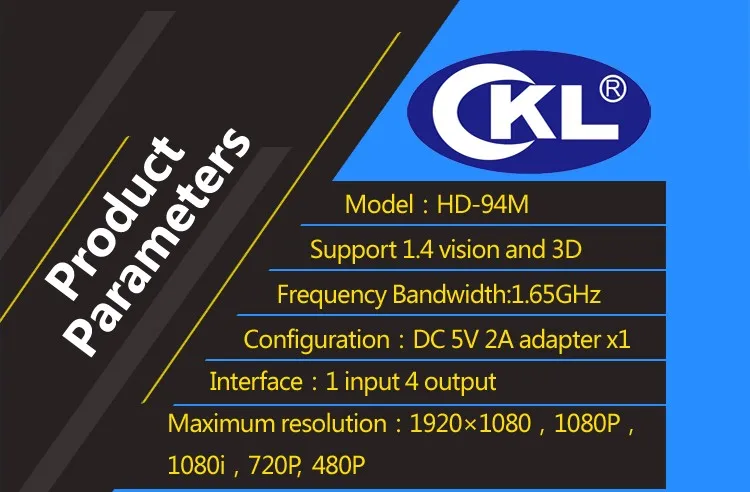 CKL HD-94M 1*4/4S Порты и разъёмы мини-разветвитель HDMI Поддержка 1,4 V 3D 1080 P