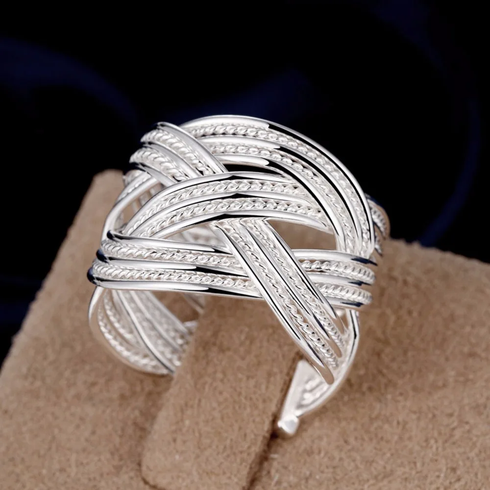 

Free Shipping Silver 925 Ring Fine Fashion Big Net Weaving Silver-plated Jewelry Ring Women&Men Gift Finger Rings