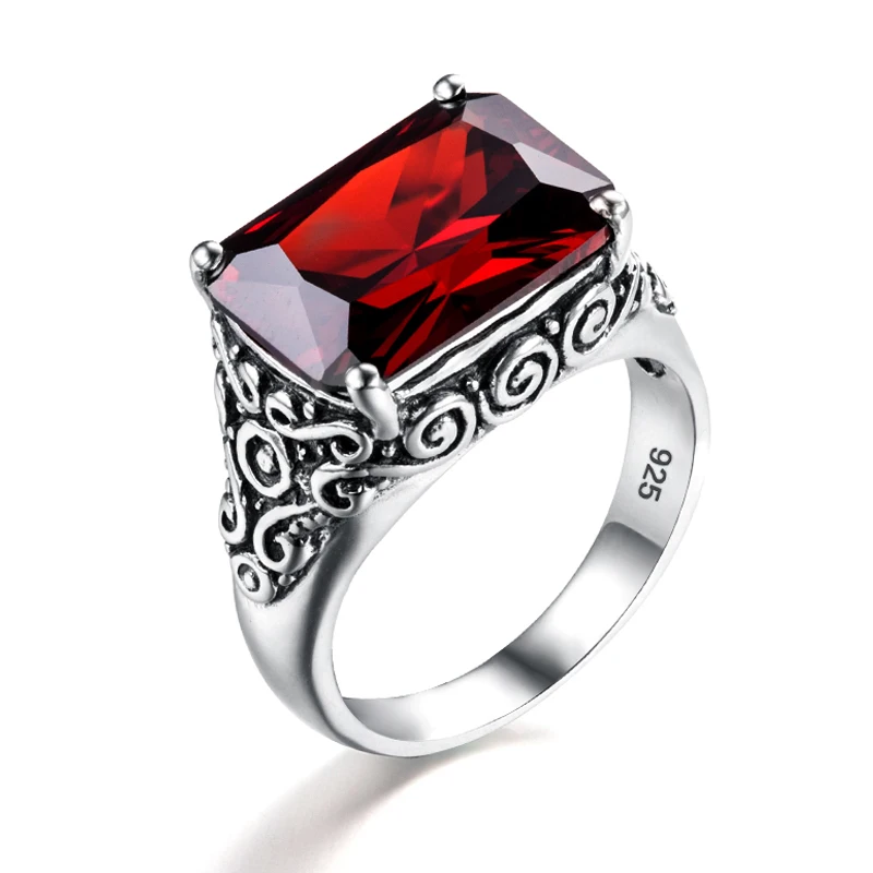 GENUINE GARNET 3 STONE 925 STERLING SILVER ANTIQUE STYLE RING SIZE 7.75 #249