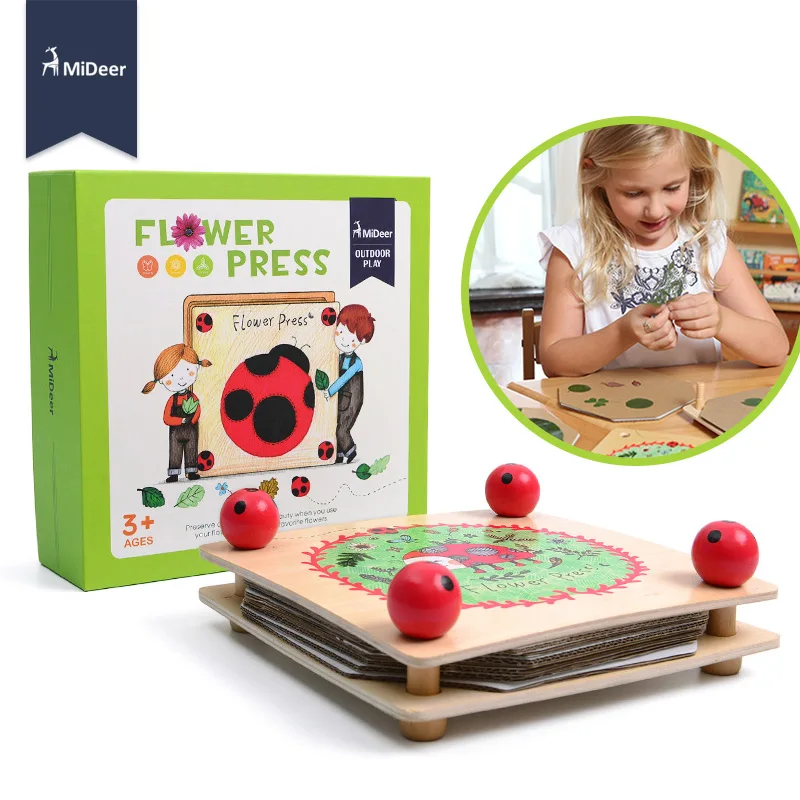 MiDeer Kids Flower and Leaf Press Nature Craft Happy Time Wooden Art Kit Outdoor Play Learning