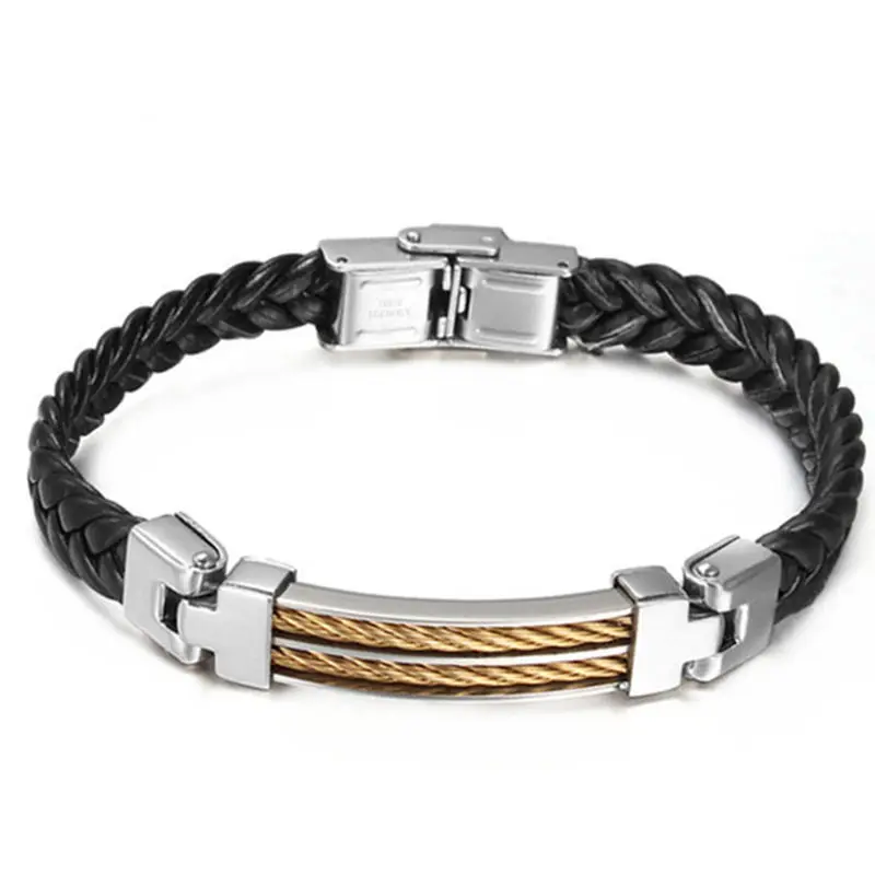 Hot selling!New Fashion Men Leather Bracelet Personality Retro Titanium