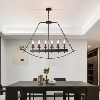 

American industry pendant lamp light chic black bow and arrow 6 lights iron arc-shaped chain suspended pendant lighting