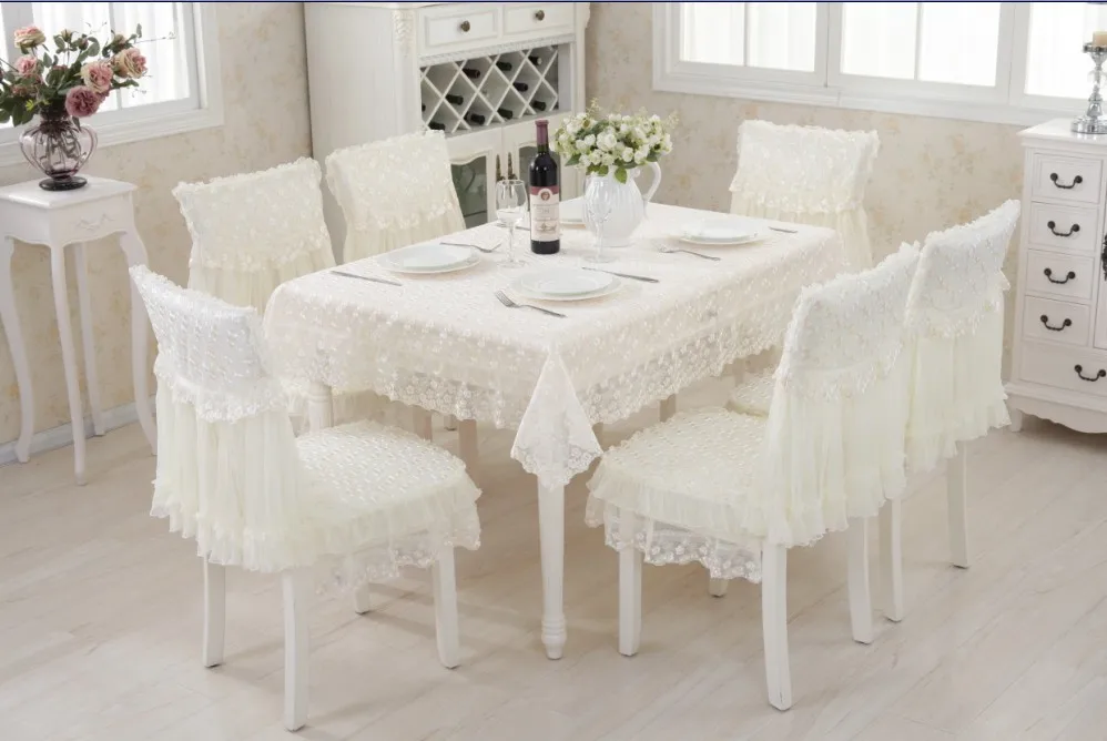 

130x180cm lace polyester Tablecloth 6sets chair cover Dining Chair table Cover Set Home wedding Decor Table Cloth Home Textile