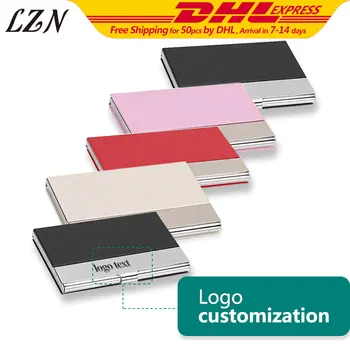 

LZN Free Personalized Name/Text/Wish words 50pcs a Lot Genuine Leather Portable Bussiness Namecard Case ID Card Holder Box