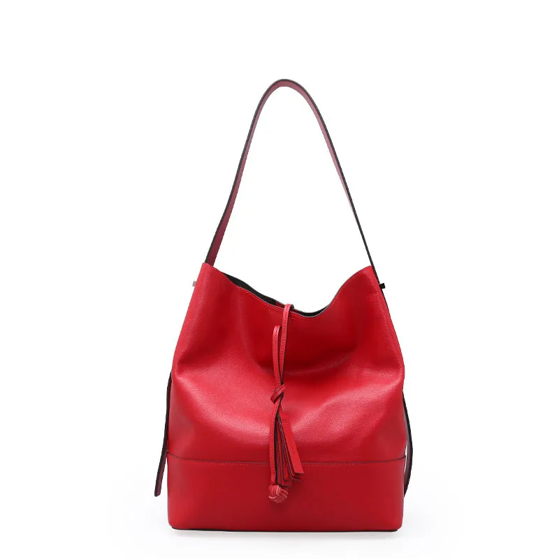 

European and American fashion New Genuine Leather leather bags women Simple Shopping Bag Bucket-shaped design women handbags