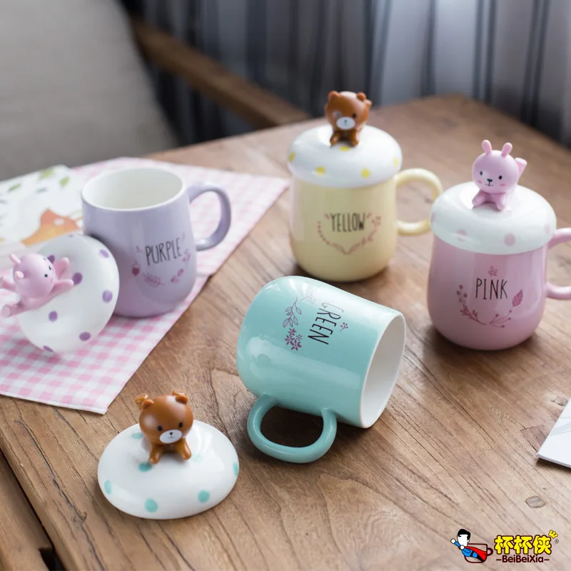 

Ceramics Mug Originality Cute 3D Bear Rabbit Cartoon With Lid Cover As Mobile Phone Bracket Travel Coffee Mug Drinkware