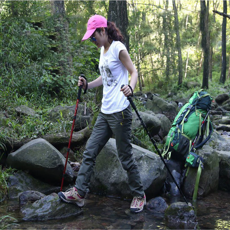 Aleación de aluminio bastón telescópico ajustable trekking alpenstock escalada al aire libre senderismo bastones