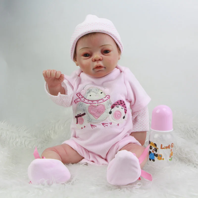 

Collectible 20 Inch 50 cm Reborn Baby Girl Full Body Silicone Vinyl Newborn Babies Doll Toy With Pink Clothes Kids Birthday Gift