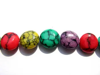 

35%off --4strands 10mm turquoise stone coin roundel green blue yellow pink veins assortment jewelry beads