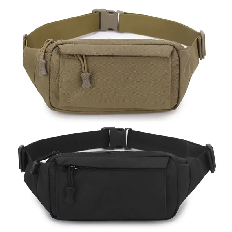 

THINKTHENDO Men Fanny Pack Chest Shoulder Bag with 3 Pockets Nylon Minitary Waist Bag 2018 Zipper Belt Bag Black/Khaki