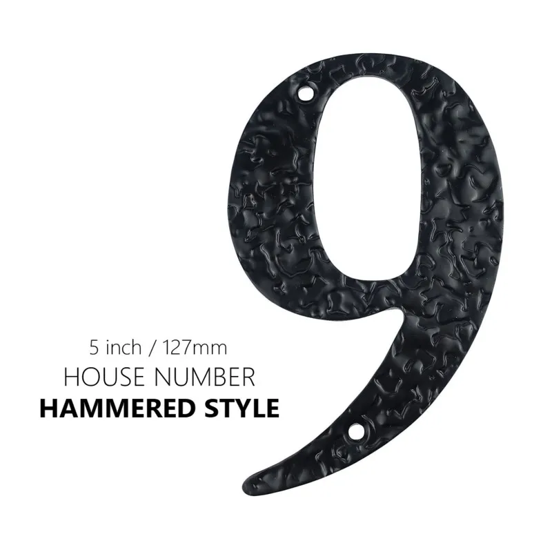 

127mm 5inch Big House Number Hammered Style Door Address Number Digits Carbon Steel Black House Door Address Sign #9