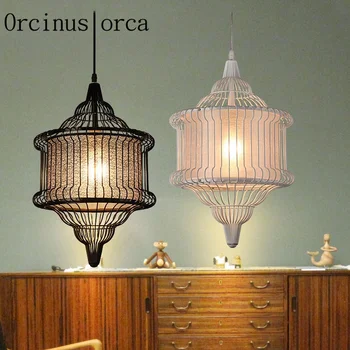 

Modern new Chinese style lights iron cage chandelier coffee shop bar living room creative personality Chandelier free shipping