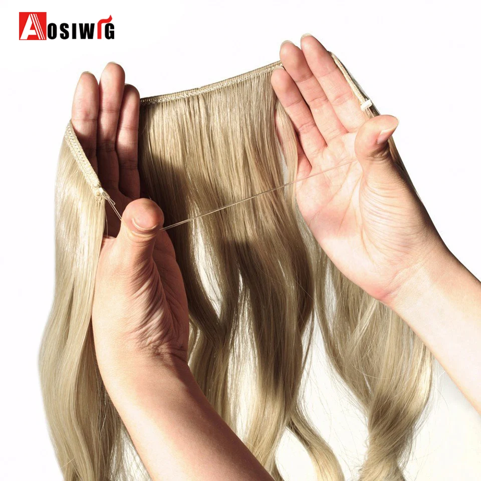 AOSIWIG 2" длинные вьющиеся невидимые струны флип-на не клип в наращивание волос рыбий линии синтетические высокотемпературные волокна волос