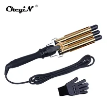 CkeyiN 110-220 В щипцы для завивки автоматическая керамическая плойка для волос 3 бочки для волос Waver Плойка для завивки волос плойки для волос бигуди Стайлинг+ Glove30