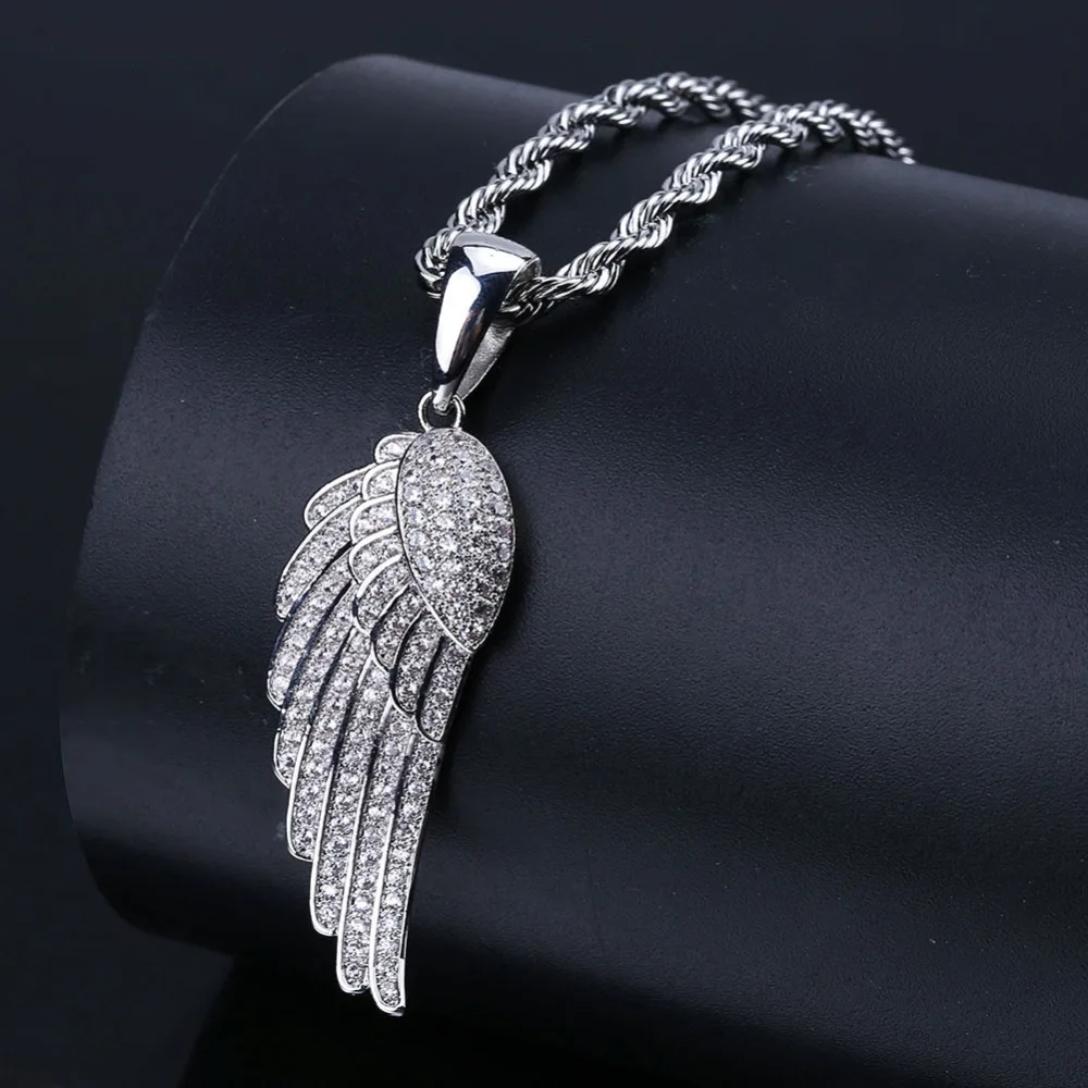 

Cuban Link Popular Punk Hip Hop Jewelry Micro Pave Iced Out Cubic Zircon Angel Wings Pendant Friendship Necklaces Bijoux Femme
