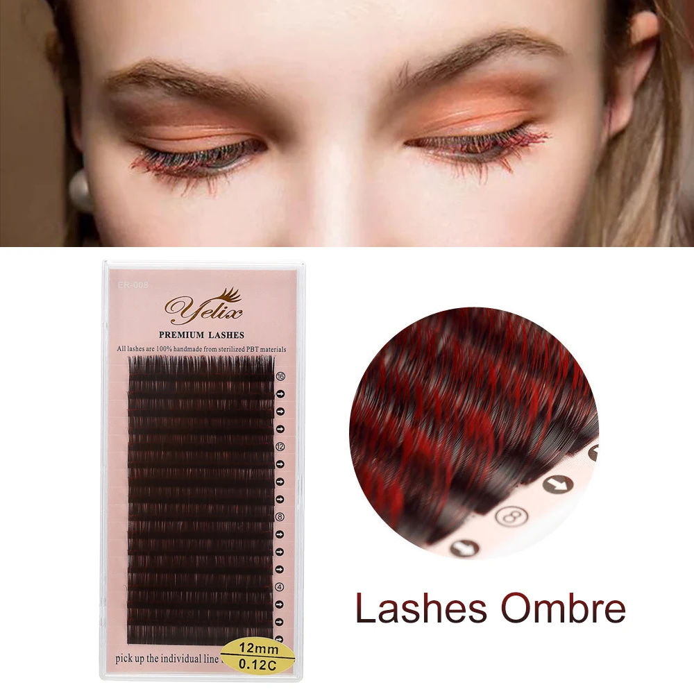 

Yelix ombre false lashes color Red+Black eyelash individual natural soft Faux eyelash extensions lash makeup cilio for building