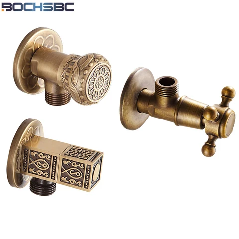 Acabamento de Ouro de Cobre Válvulas de Enchimento Lote Estilo Europeu Antique Brass Banho Ângulo Parar Válvula Esculpido 3 Pçs –