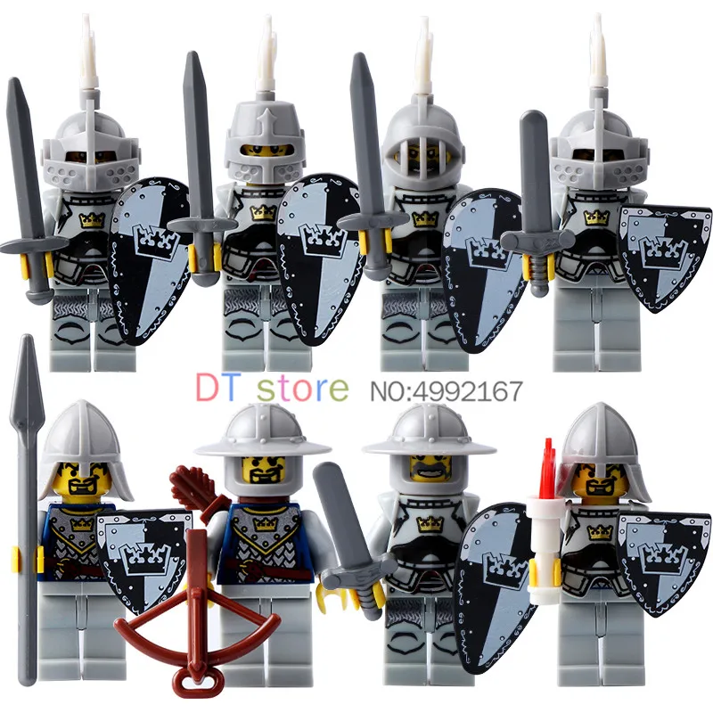 

Single Sale Building Blocks Black Crown King Knight Medieval Castle Knight Armor Heavy Knight with Weapons Figures Bricks 9810