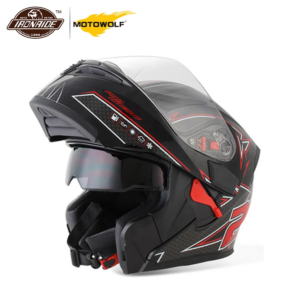 MOTOWALF Motorcycle Helmet Casco Moto Filp Up Motorbike Capacete Double Visor Full Face Racing Motocross Helmet for Men MOTOWALF Motorcycle Helmet Casco Moto Filp Up Motorbike Capacete Double Visor Full Face Racing Motocross Helmet for Men