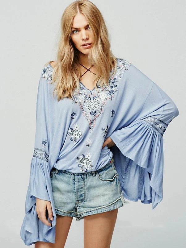 2018 Bohemian Mujer Tops blusa Boho algodón bordado floral v cuello borla suelta hippie chic Marca Ropa|clothing chic - AliExpress