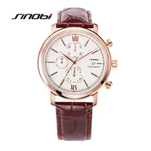 SINOBI Chronograph Function Mens Watches Genuine Leather Luxury Mens Brand Military Wristwatches Reloj Relogio Masculino K77