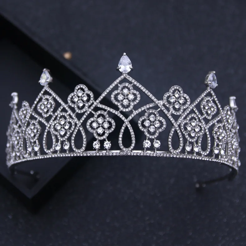 Dower me Generous Zirconia Wedding Princess Tiara Crown Silver Bridal