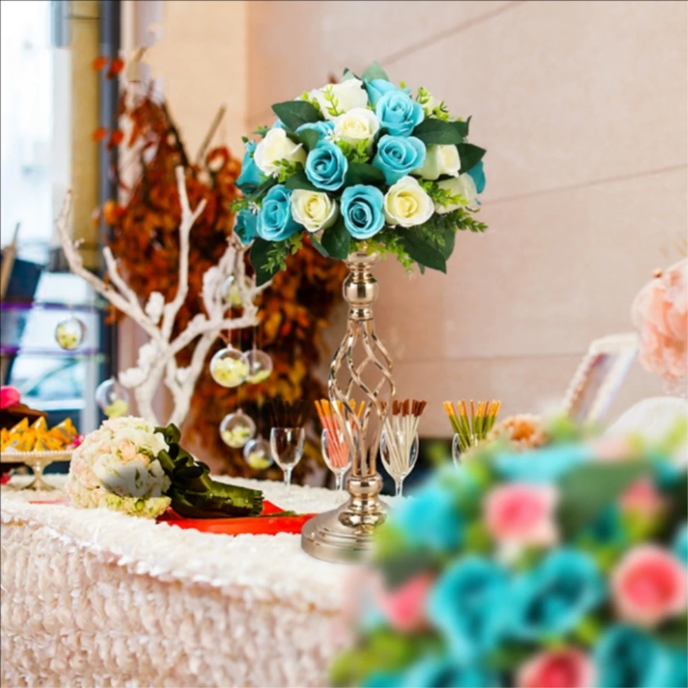 Tanie Kreatywny pusty złoty srebrny metalowy świecznik centralny stół weselny wazon na kwiaty stojak do domu i hotelu droga ołowiu dekoracji