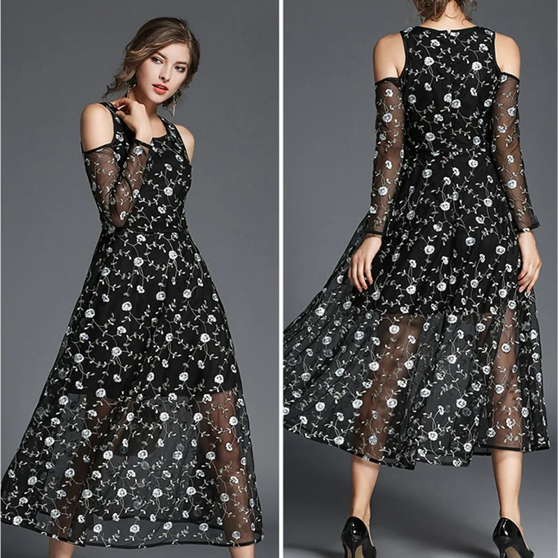 ShejoinSheenjoy O-Neck Mesh Patchwork A-Line Dresses Women Flower Embroidery Long Dress Black Off Shoulder Sexy Party Dresses (12)